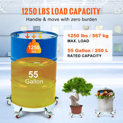 VEVOR 55 Gallon Heavy Duty Drum Dolly, 1250lbs Load Capacity, Barrel Dolly Cart Drum Caddy, Non Tipping Hand Truck