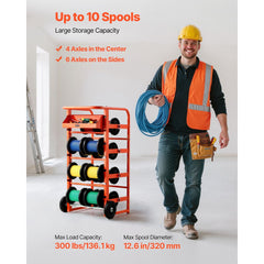 VEVOR Wire Spool Rack, 11 Rods, Multi-Spool Wire Rack Dispenser, Cable Caddy with Wheels, Cable Holder with Storage