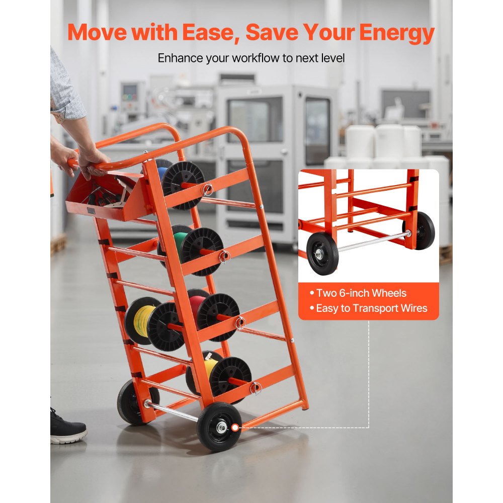 VEVOR Wire Spool Rack, 11 Rods, Multi-Spool Wire Rack Dispenser, Cable Caddy with Wheels, Cable Holder with Storage