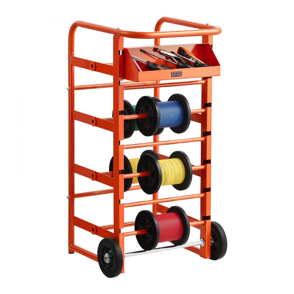 VEVOR Wire Spool Rack, 11 Rods, Multi-Spool Wire Rack Dispenser, Cable Caddy with Wheels, Cable Holder with Storage