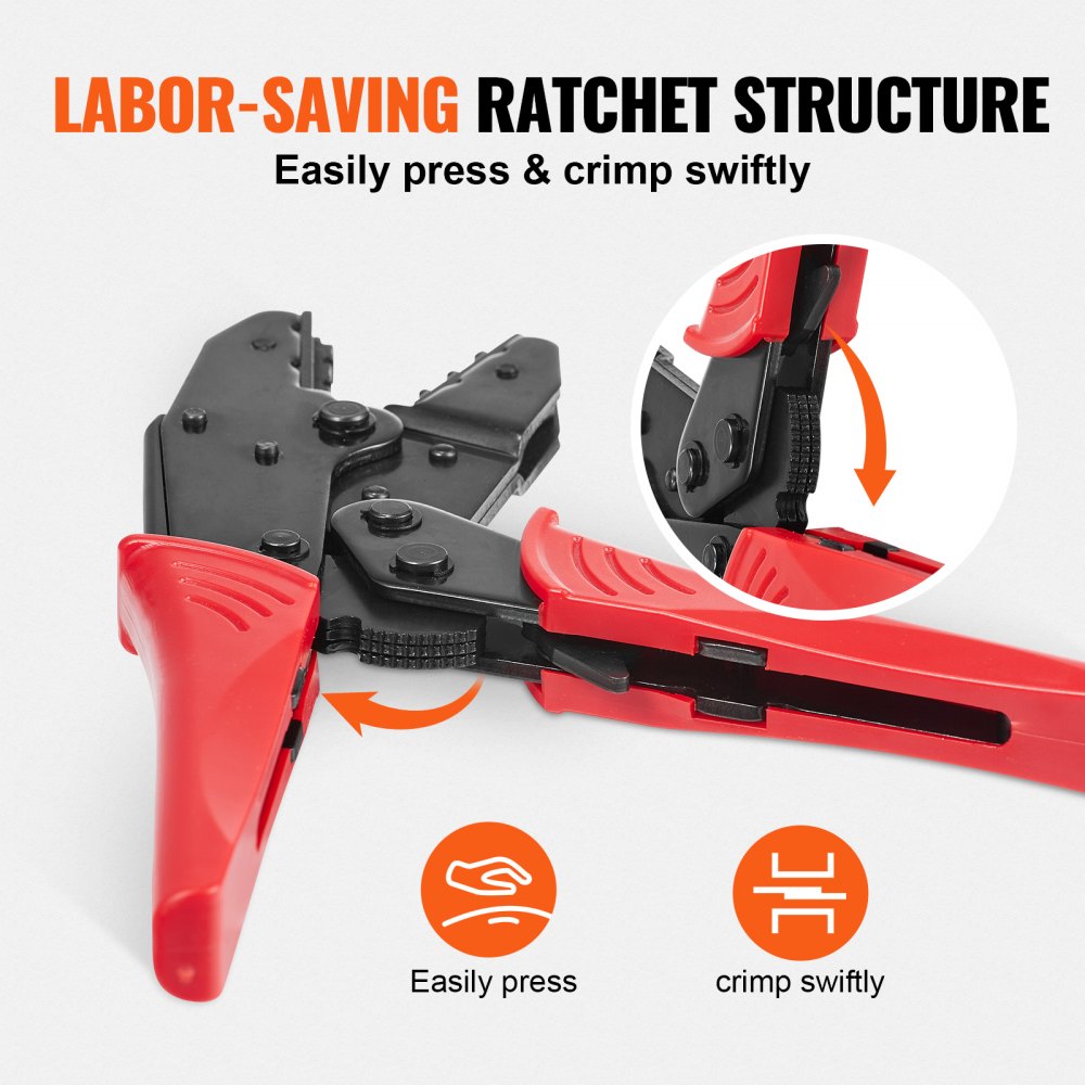 VEVOR Ratcheting Crimping Tool Set For Insulated Electrical Connectors AWG22-10 with Wire Stripper and 210pcs Heat