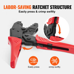 VEVOR Ratcheting Crimping Tool Set For Insulated Electrical Connectors AWG22-10 with Wire Stripper and 210pcs Heat