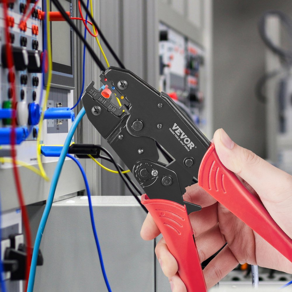 VEVOR Ratcheting Crimping Tool Set For Insulated Electrical Connectors AWG22-10 with Wire Stripper and 210pcs Heat
