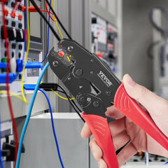 VEVOR Ratcheting Crimping Tool Set For Insulated Electrical Connectors AWG22-10 with Wire Stripper and 210pcs Heat