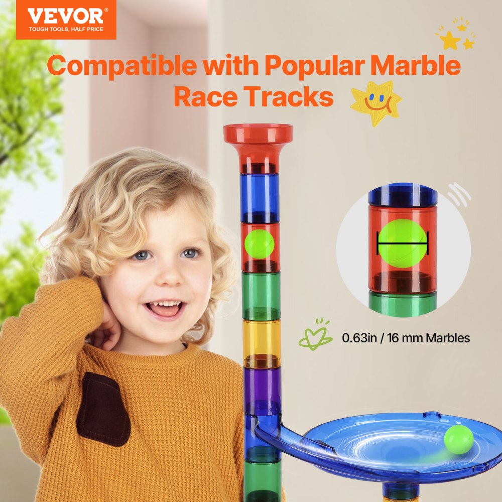 VEVOR Marble Run Set, 150 Piece Marble Maze Building Block Brain Game, with 10 Glow in the Dark Marbles + 40 Glass