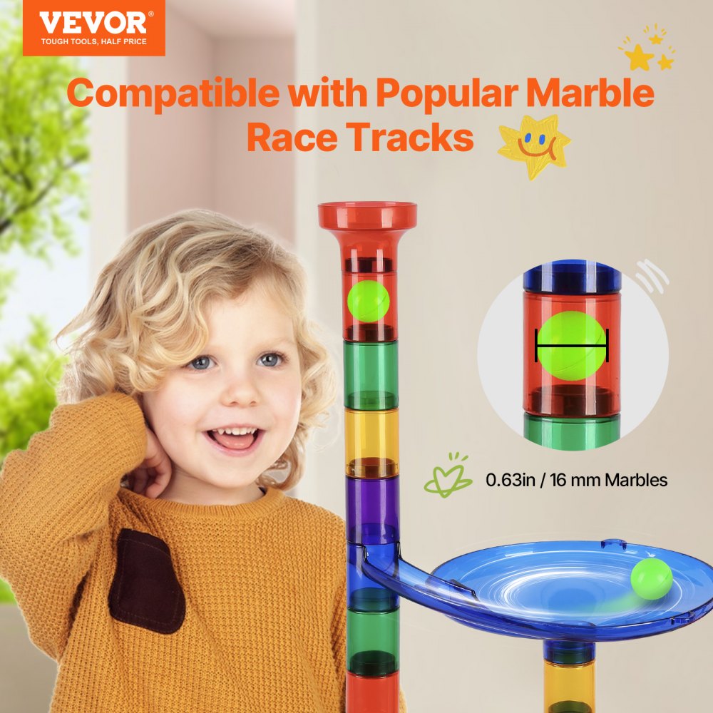 VEVOR Marble Run Set, 110 Piece Marble Maze Building Block Brain Game, with 10 Glow in the Dark Marbles + 20 Glass