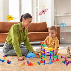 VEVOR Marble Run Set, 110 Piece Marble Maze Building Block Brain Game, with 10 Glow in the Dark Marbles + 20 Glass