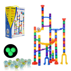 VEVOR Marble Run Set, 110 Piece Marble Maze Building Block Brain Game, with 10 Glow in the Dark Marbles + 20 Glass