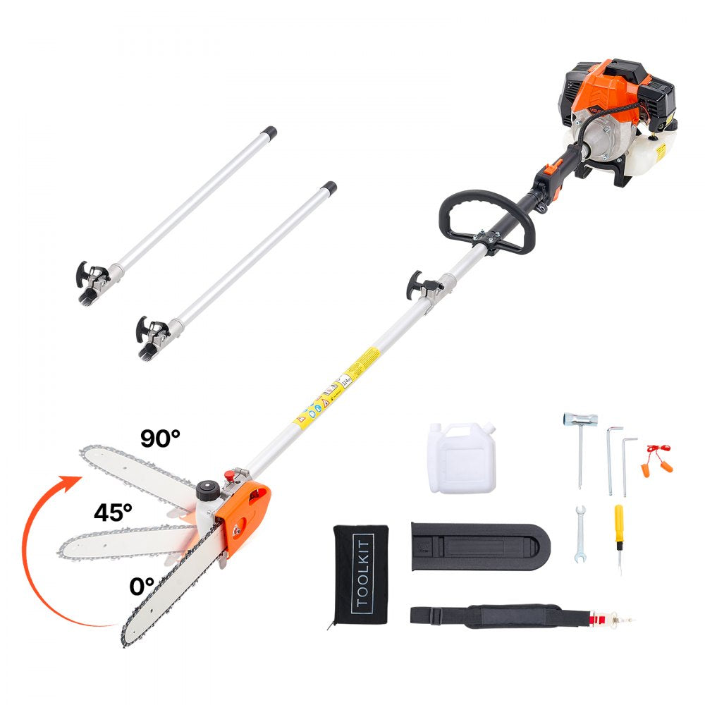 VEVOR Gas Pole Saw, 43CC 2 Stroke Gas Powered Pole Saws with 12 in Cutting Bar, Cordless Tree Trimmer with Rotatable