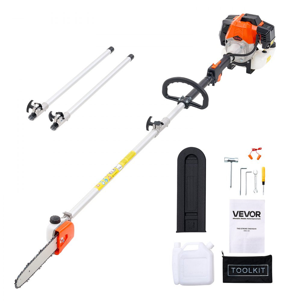 VEVOR Gas Pole Saw, 43CC 2 Stroke Gas Powered Pole Saws with 10 in Cutting Bar, Cordless Tree Trimmer with 30 fl.oz