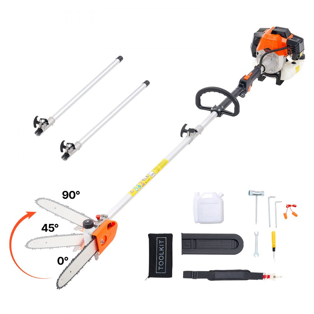 VEVOR Gas Pole Saw, 43CC 2 Stroke Gas Powered Pole Saws with 10 in Cutting Bar, Cordless Tree Trimmer with Rotatable