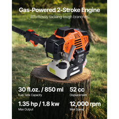 VEVOR Gas Pole Saw, 52CC 2 Stroke Gas Powered Pole Saws with 14 in Cutting Bar, Cordless Tree Trimmer with 30 fl.oz