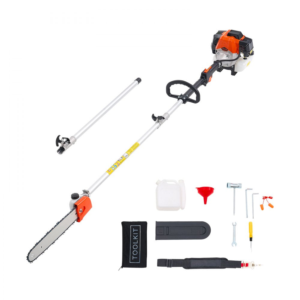 VEVOR Gas Pole Saw, 52CC 2 Stroke Gas Powered Pole Saws with 14 in Cutting Bar, Cordless Tree Trimmer with 30 fl.oz