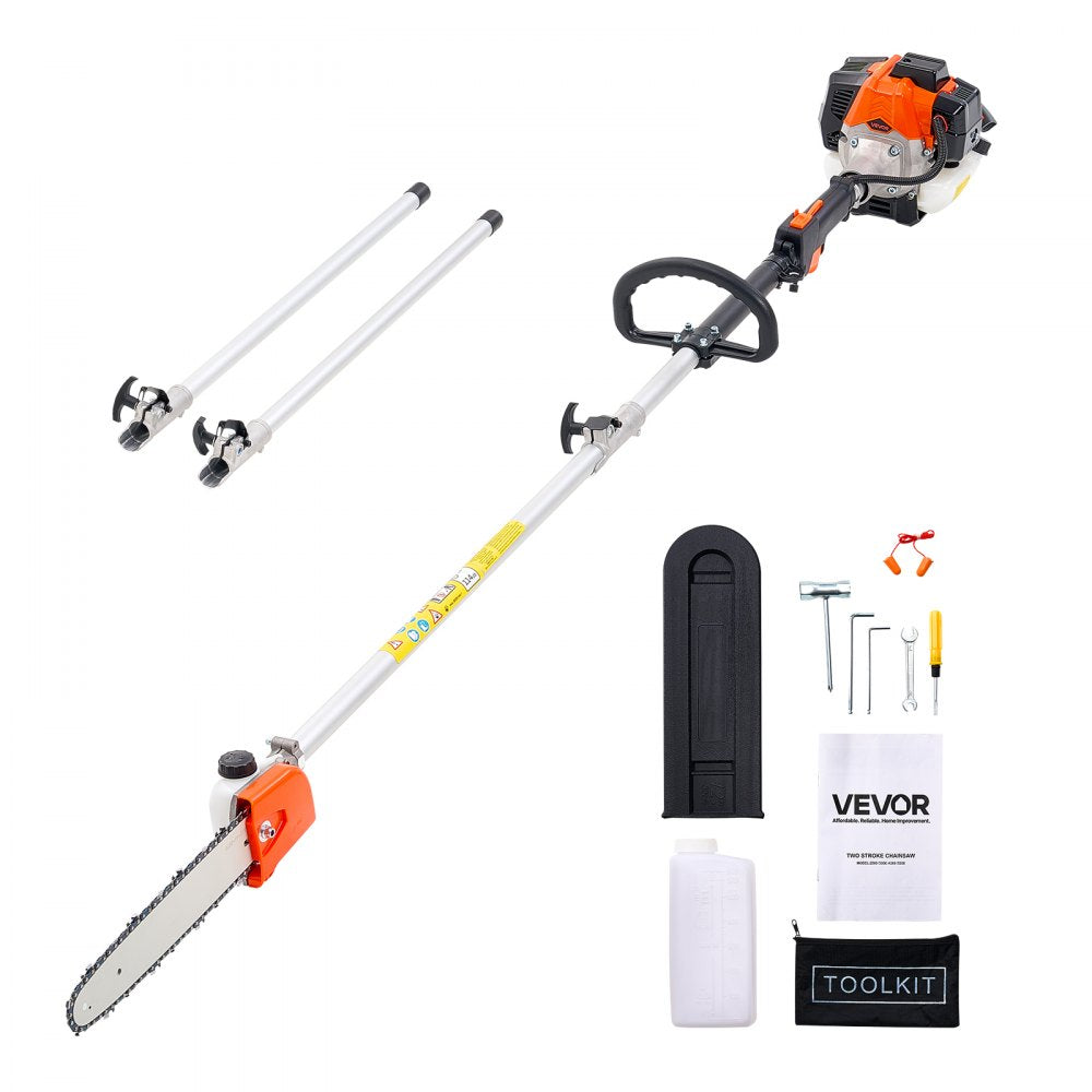VEVOR Gas Pole Saw, 25CC 2 Stroke Gas Powered Pole Saws with 12 in Cutting Bar, Cordless Tree Trimmer with 23 fl.oz