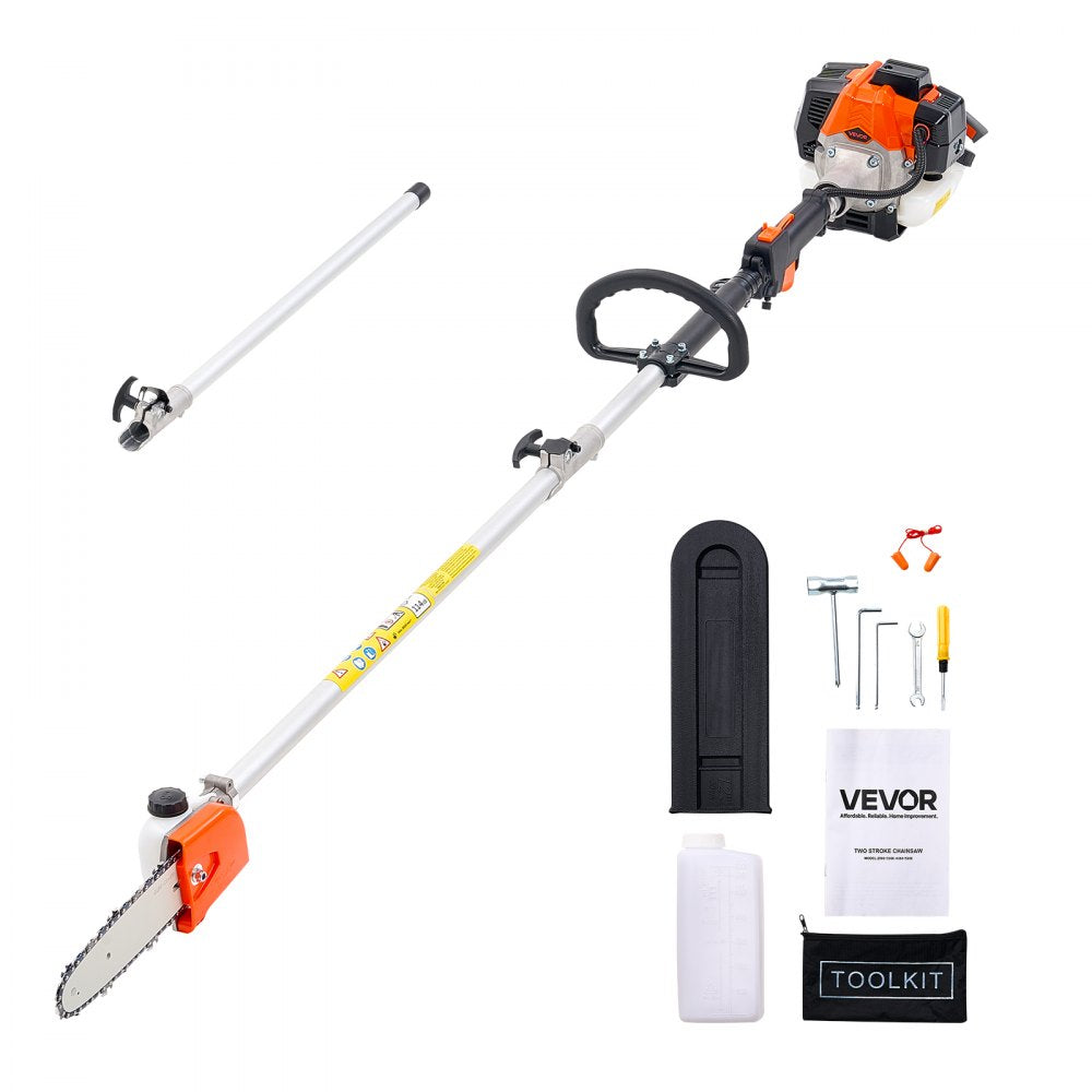 VEVOR Gas Pole Saw, 25CC 2 Stroke Gas Powered Pole Saws with 8 in Cutting Bar, Cordless Tree Trimmer with 23 fl.oz Fuel