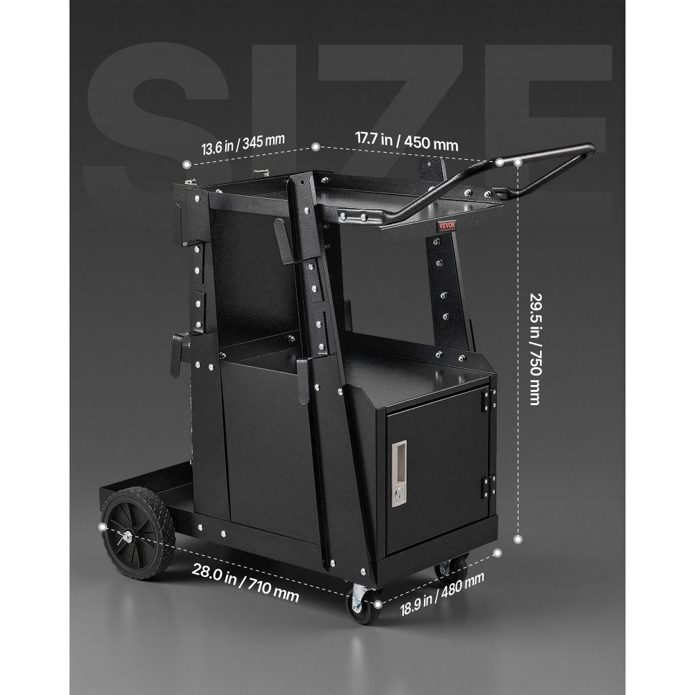 VEVOR Welding Cart, 2-Tier Heavy Duty Welder Cart with Anti-Theft Lockable Cabinet, 265LBS Weight Capacity, 360° Swivel