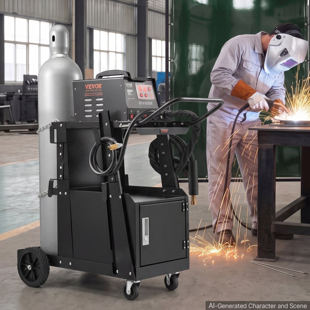 VEVOR Welding Cart, 2-Tier Heavy Duty Welder Cart with Anti-Theft Lockable Cabinet, 265LBS Weight Capacity, 360° Swivel