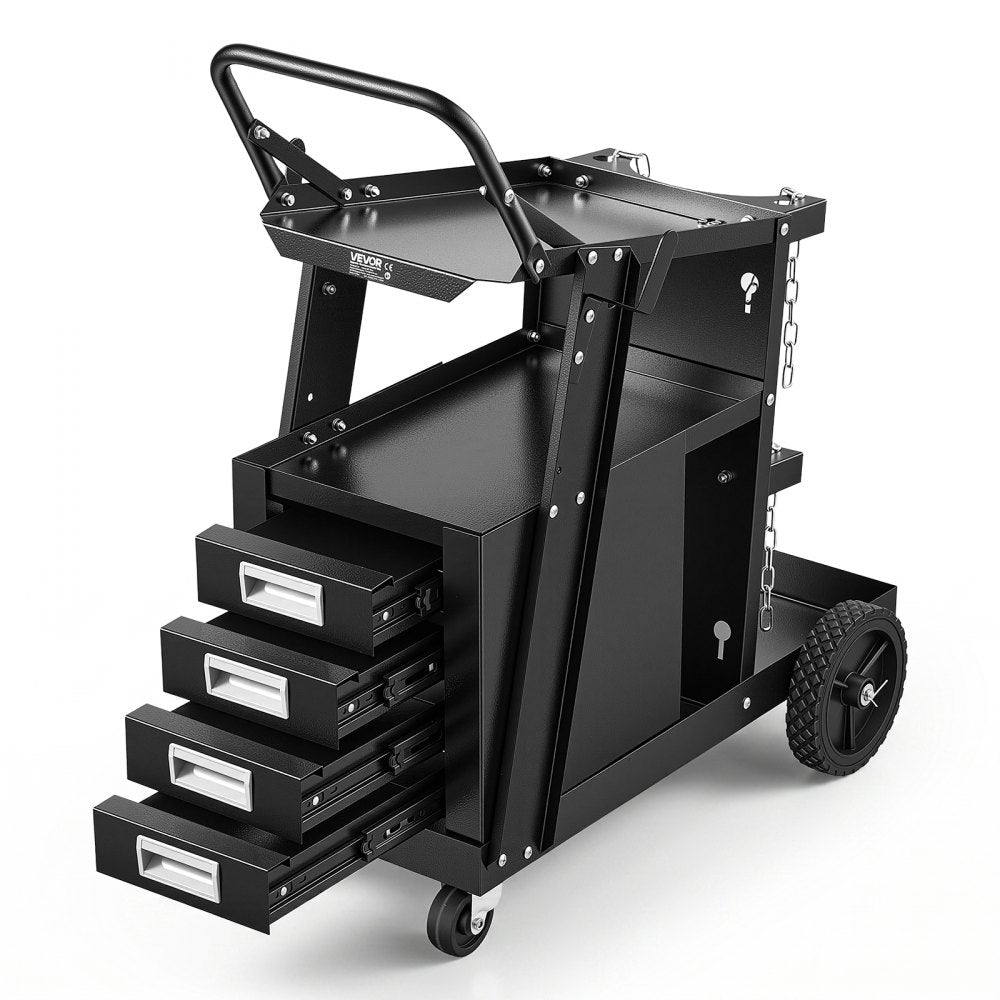 VEVOR Welding Cart, 2-Tier 4 Drawers Welder Cart with 265 LBS Weight Capacity, 360° Swivel Wheels, Tank Storage Safety