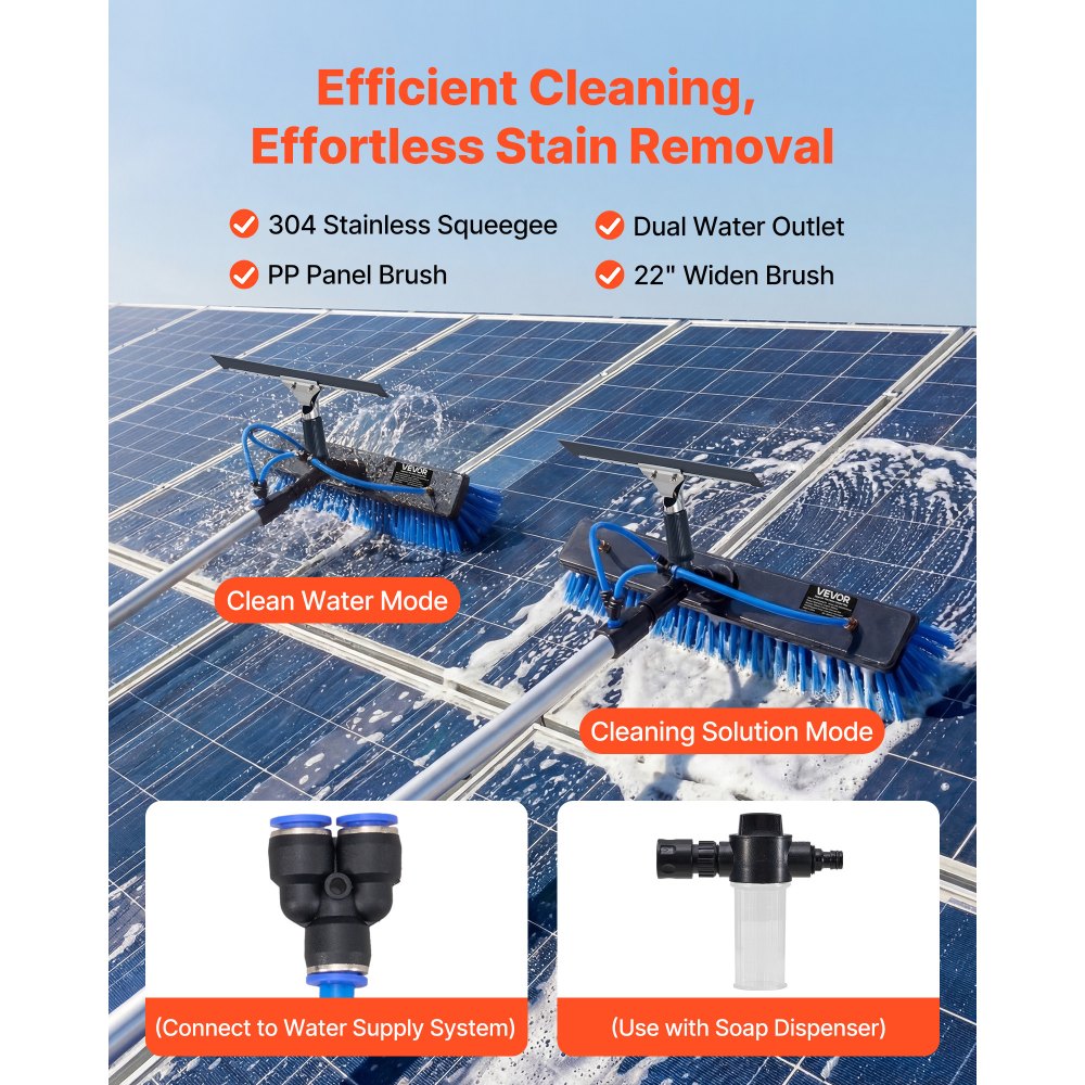 VEVOR Solar Panel Cleaning Kit, 33 ft, Water Fed Pole Kit with Cleaning Brush, Squeegee, Soap Dispenser, Extendable