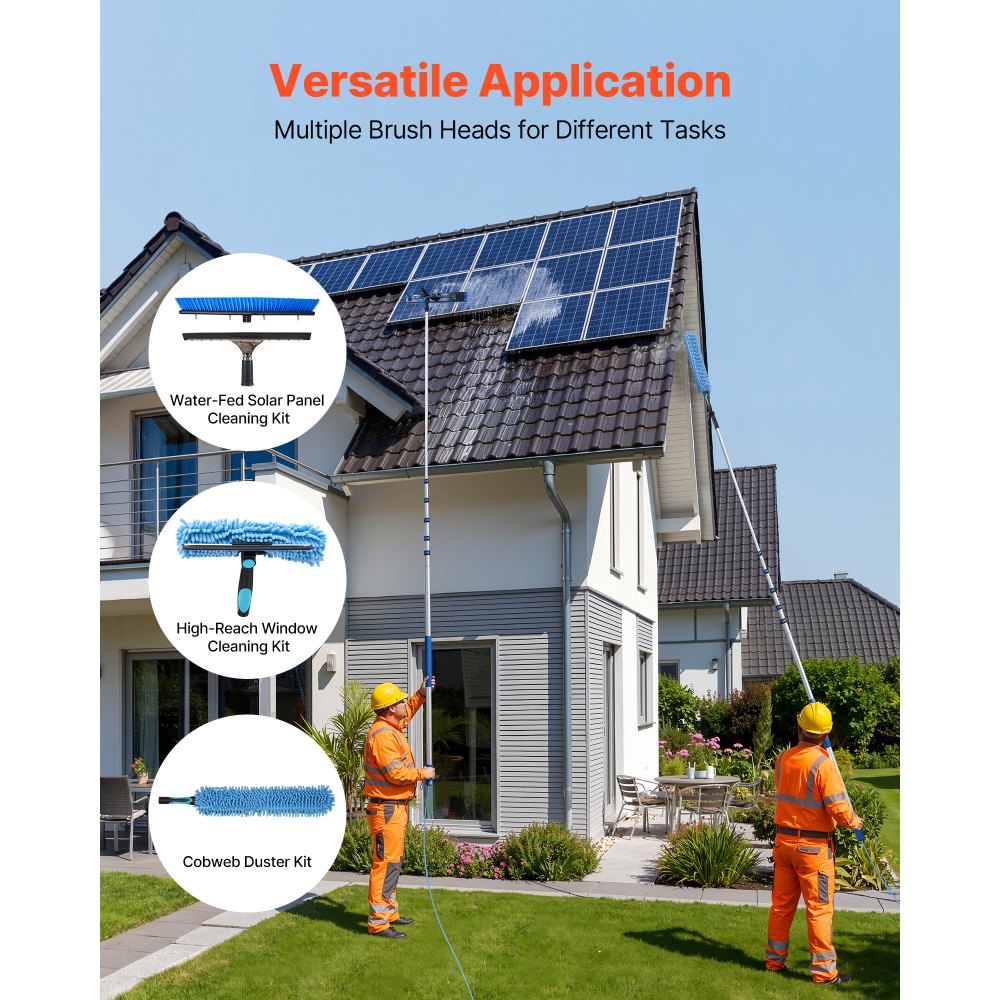 VEVOR Solar Panel Cleaning Kit, 33 ft, Water Fed Pole Kit with Cleaning Brush, Squeegee, Soap Dispenser, Extendable
