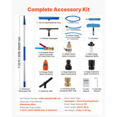 VEVOR Solar Panel Cleaning Kit, 33 ft, Water Fed Pole Kit with Cleaning Brush, Squeegee, Soap Dispenser, Extendable