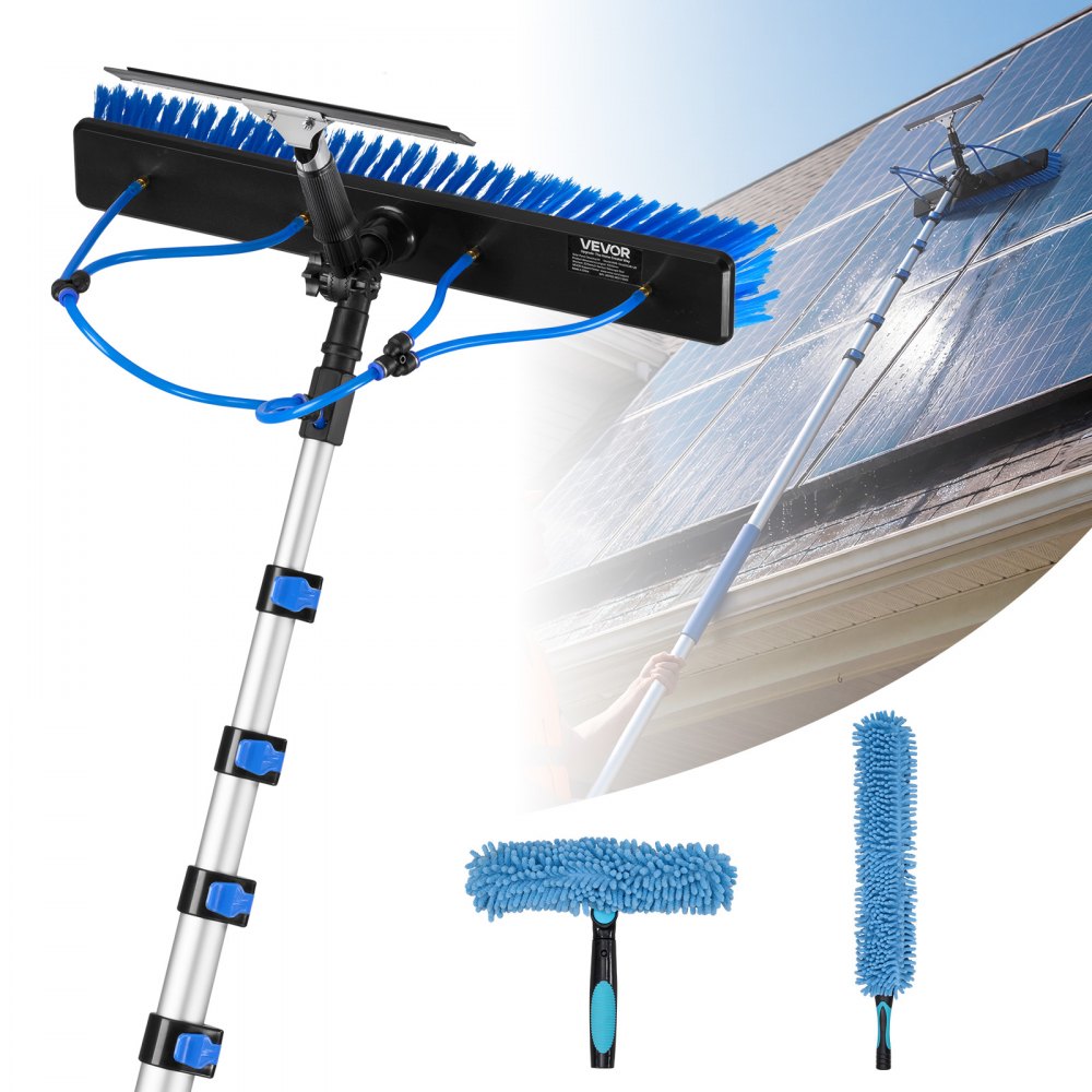 VEVOR Solar Panel Cleaning Kit, 33 ft, Water Fed Pole Kit with Cleaning Brush, Squeegee, Soap Dispenser, Extendable