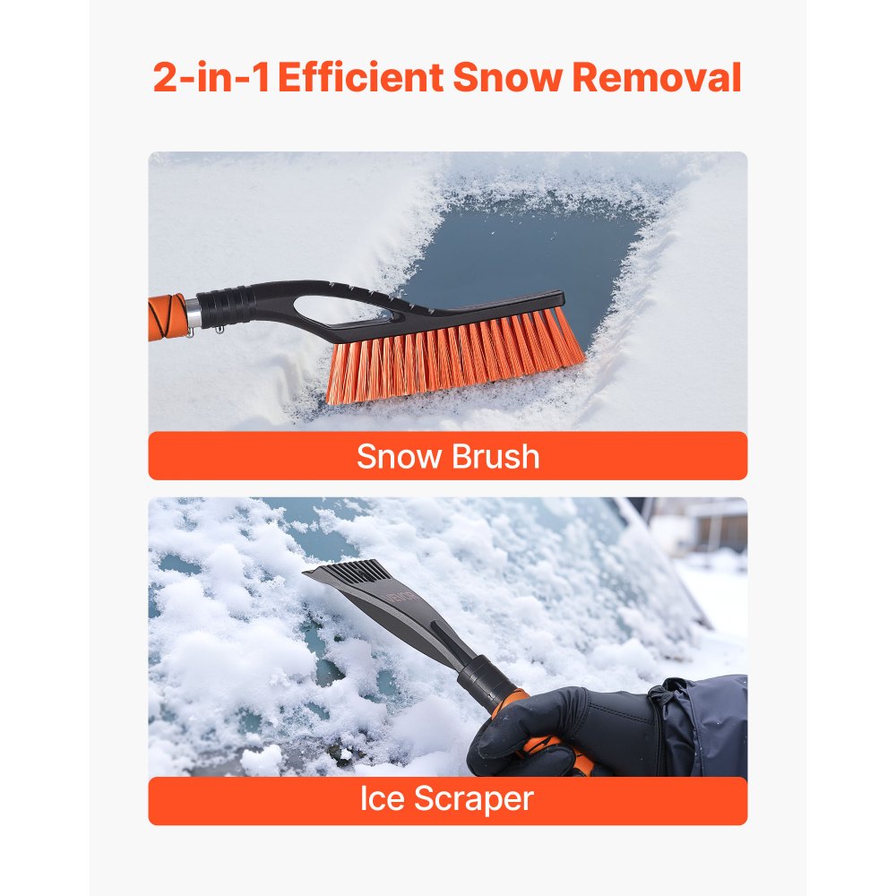VEVOR Snow Brush and Ice Scrapers for Car Windshield, 27-inch Aluminum Snow Scraper Removal Tool with Foam Grip &