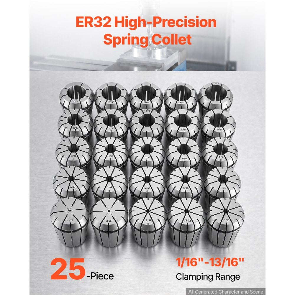 VEVOR ER32 Collet Set 1/16"-13/16" 25 Piece ER32 Spring Collet Chuck Set, for Milling Machines & Drill Presses, 0.0008"