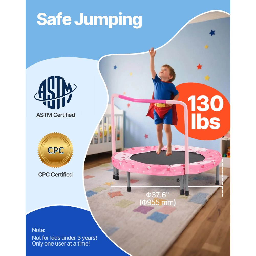 VEVOR 36" Kids Trampoline, 3FT Indoor Outdoor Trampoline, Foldable Mini Trampoline with Handle, Rebounder Trampoline