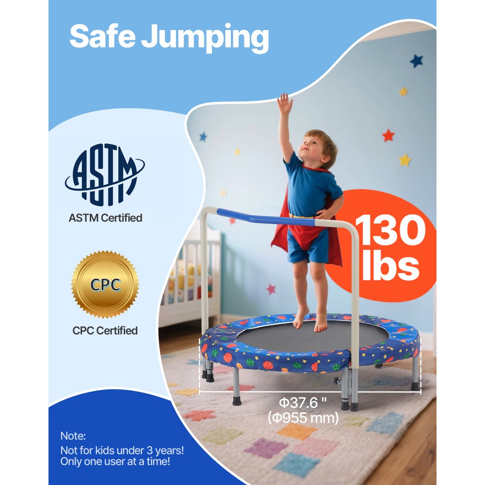 VEVOR 36" Kids Trampoline, 3FT Indoor Outdoor Trampoline, Foldable Mini Trampoline with Handle, Rebounder Trampoline