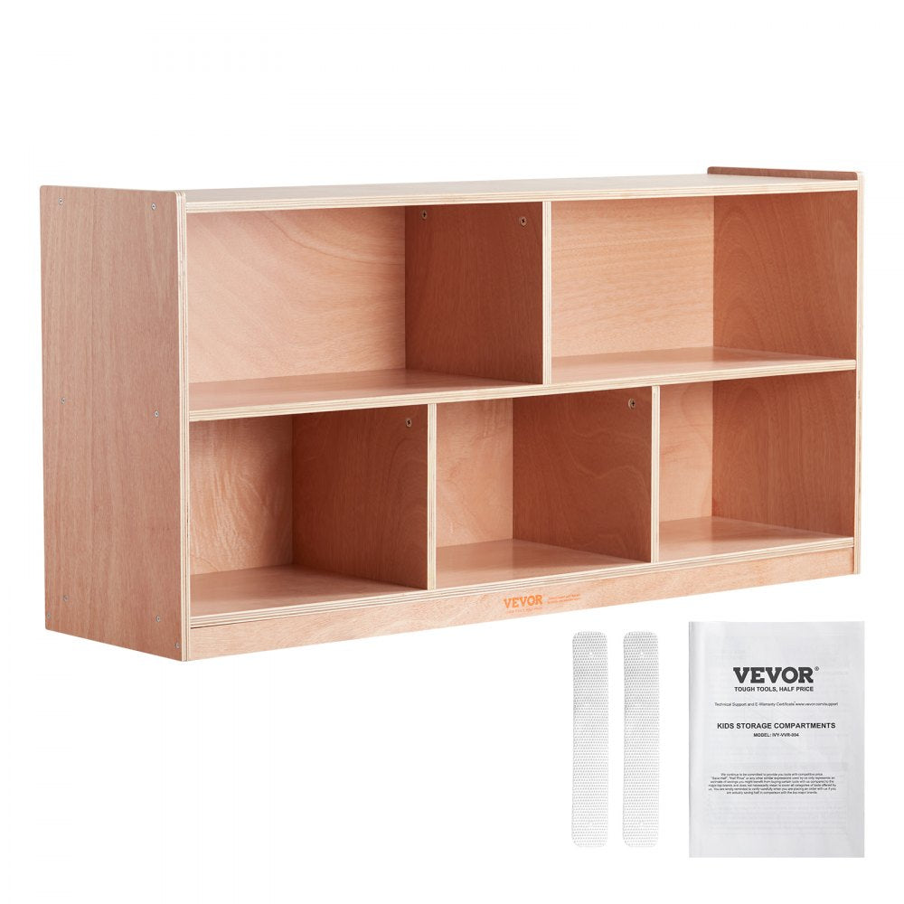 VEVOR Cubby Mobile Tray Storage Cabinet, 5-Compartment Cubby Storage Shelf, Cubby Storage Cabinet 2-shelf, Classroom