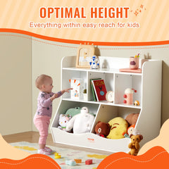 VEVOR Wood Kid Storage Cubby, Toy Storage Organizer with Bookshelf, 5-Cubby Wood Toy Storage Cabinet, Children Book Toy