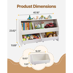 VEVOR Toy Storage Organizer, Wooden Kids Bookshelf with Storage, Toy Storage Cabinet with 2 Mobile Drawers, Kids