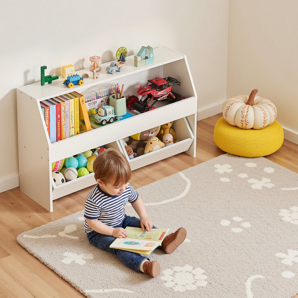 VEVOR Toy Storage Organizer, Wooden Kids Bookshelf with Storage, Toy Storage Cabinet with 2 Mobile Drawers, Kids