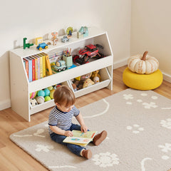 VEVOR Toy Storage Organizer, Wooden Kids Bookshelf with Storage, Toy Storage Cabinet with 2 Mobile Drawers, Kids