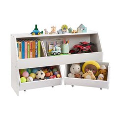 VEVOR Toy Storage Organizer, Wooden Kids Bookshelf with Storage, Toy Storage Cabinet with 2 Mobile Drawers, Kids