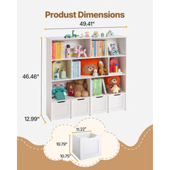 VEVOR Toy Storage Organizer, Wooden Kids Bookshelf with Storage, Toy Storage Cabinet with 4 Mobile Drawers, Kids