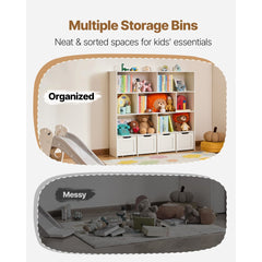 VEVOR Toy Storage Organizer, Wooden Kids Bookshelf with Storage, Toy Storage Cabinet with 4 Mobile Drawers, Kids