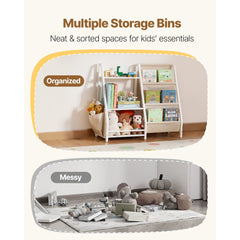 VEVOR 3-Tier Kids Bookshelf, Toy Storage Organizer for Toddler, Book Shelf for Kids Rooms with Sling Book Rack and