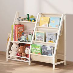 VEVOR 3-Tier Kids Bookshelf, Toy Storage Organizer for Toddler, Book Shelf for Kids Rooms with Sling Book Rack and