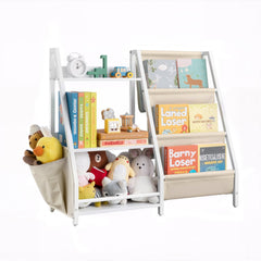 VEVOR 3-Tier Kids Bookshelf, Toy Storage Organizer for Toddler, Book Shelf for Kids Rooms with Sling Book Rack and