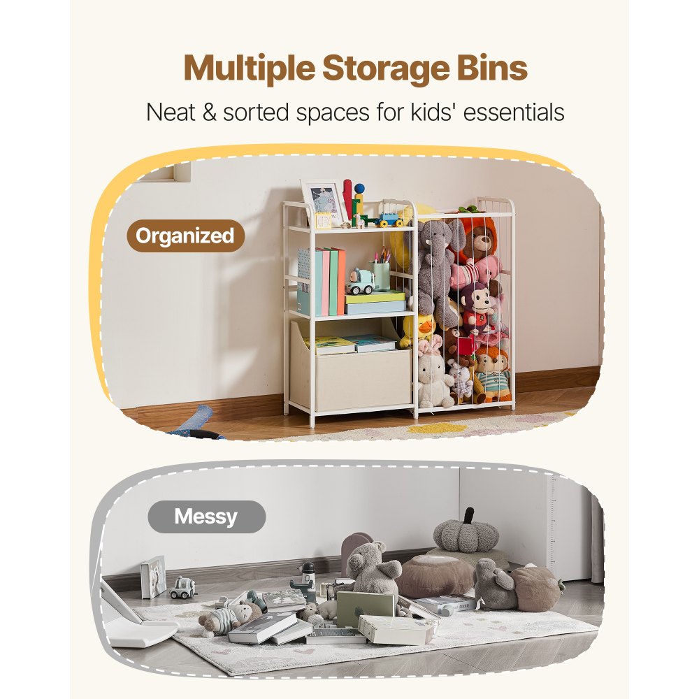 VEVOR Kids Bookshelf and Stuffed Animal Storage, Toy Storage Organizer, 2-Tier Book Shelf with Fabric Toy Chest, Toy