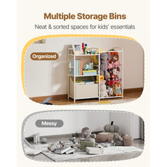 VEVOR Kids Bookshelf and Stuffed Animal Storage, Toy Storage Organizer, 2-Tier Book Shelf with Fabric Toy Chest, Toy