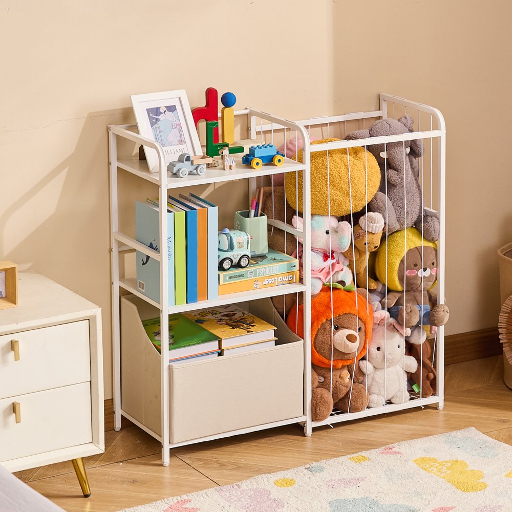 VEVOR Kids Bookshelf and Stuffed Animal Storage, Toy Storage Organizer, 2-Tier Book Shelf with Fabric Toy Chest, Toy