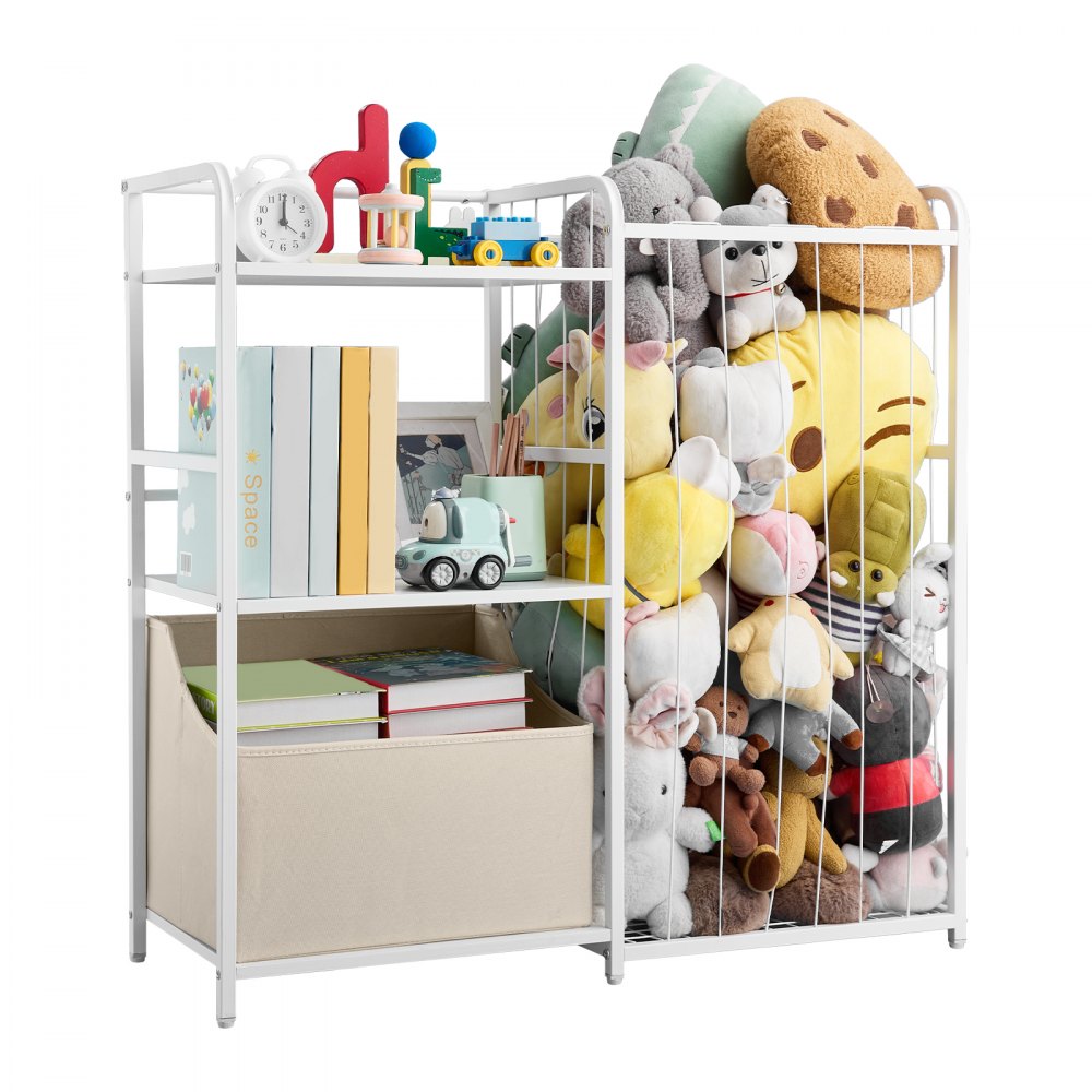 VEVOR Kids Bookshelf and Stuffed Animal Storage, Toy Storage Organizer, 2-Tier Book Shelf with Fabric Toy Chest, Toy