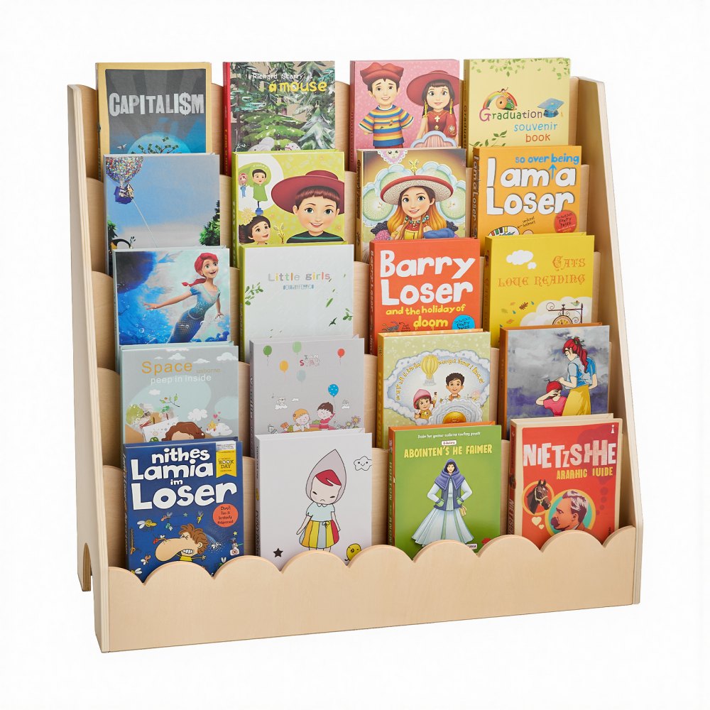 VEVOR Montessori Bookshelf, 5-Tier Scalloped Kids Bookshelf, Front Facing Toddler Bookcase, Dual Hooks for Hanging