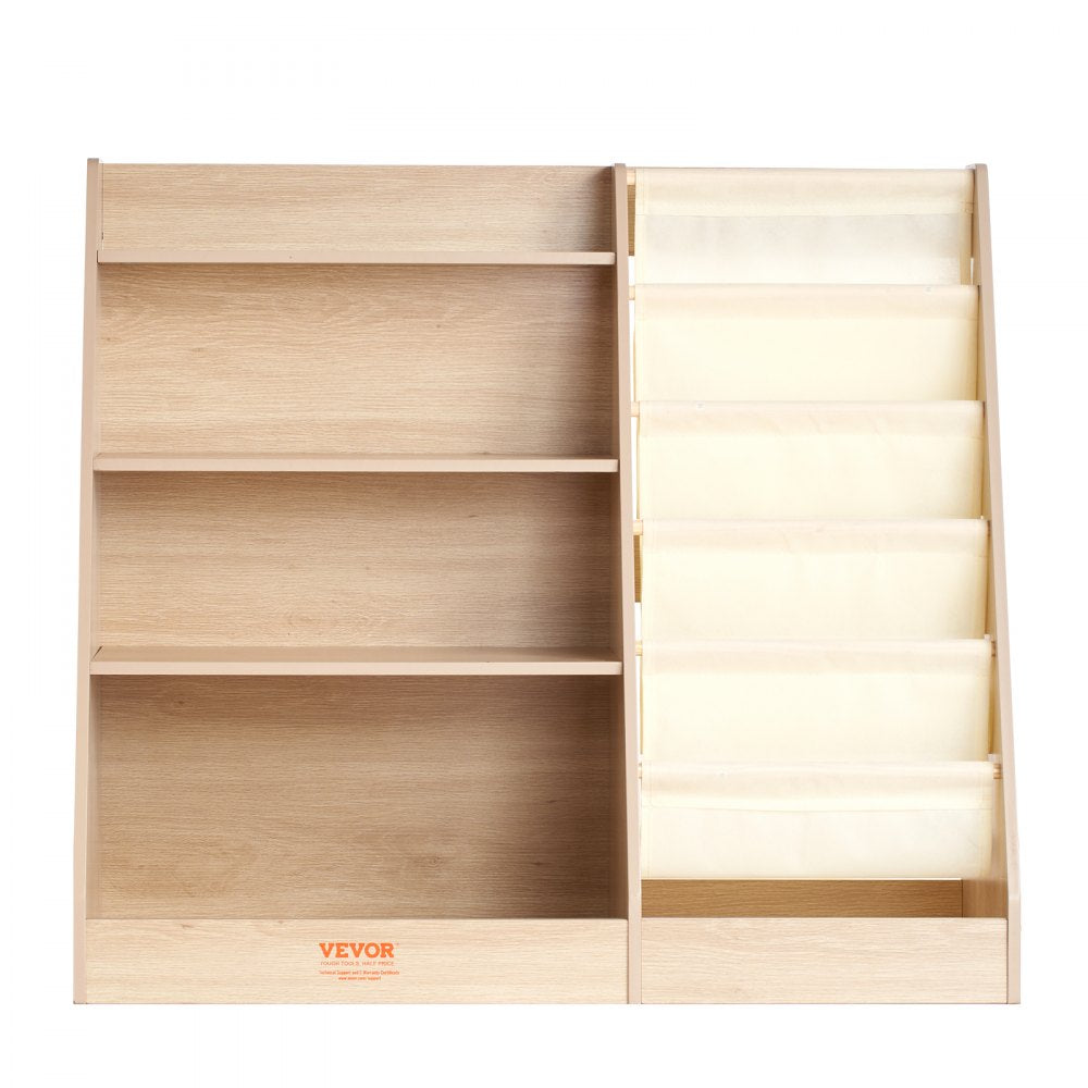 VEVOR 4-Tier Kids Wooden Bookshelf, Six-Layer Sling Bookcase, Baby Storage Book Rack, Book Toy Organizer Cabinet, for