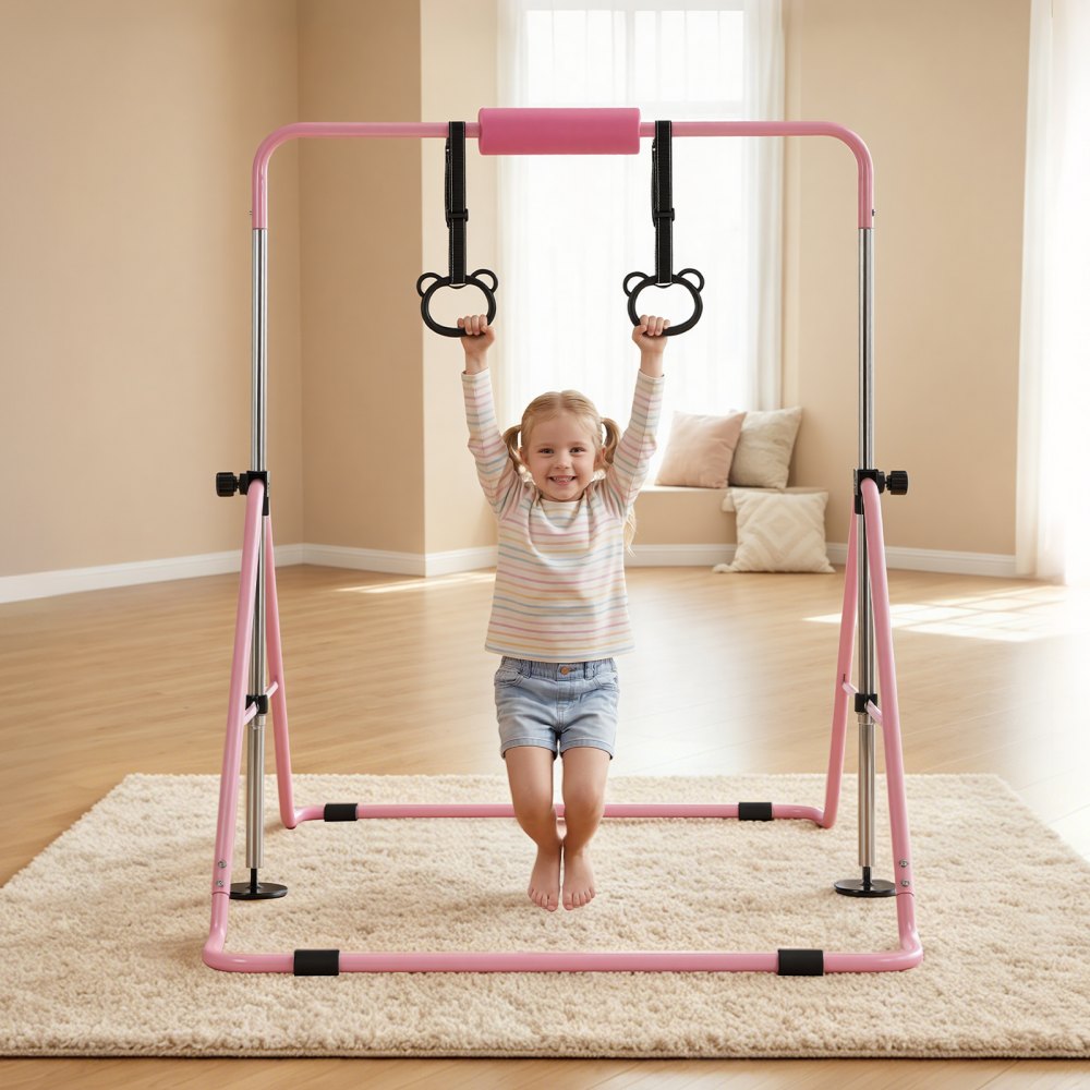 VEVOR Gymnastic Bars for Kids, 140 lbs Capacity Folding Training Kip Bar, Adjustable Height Gymnastic Horizontal Bar