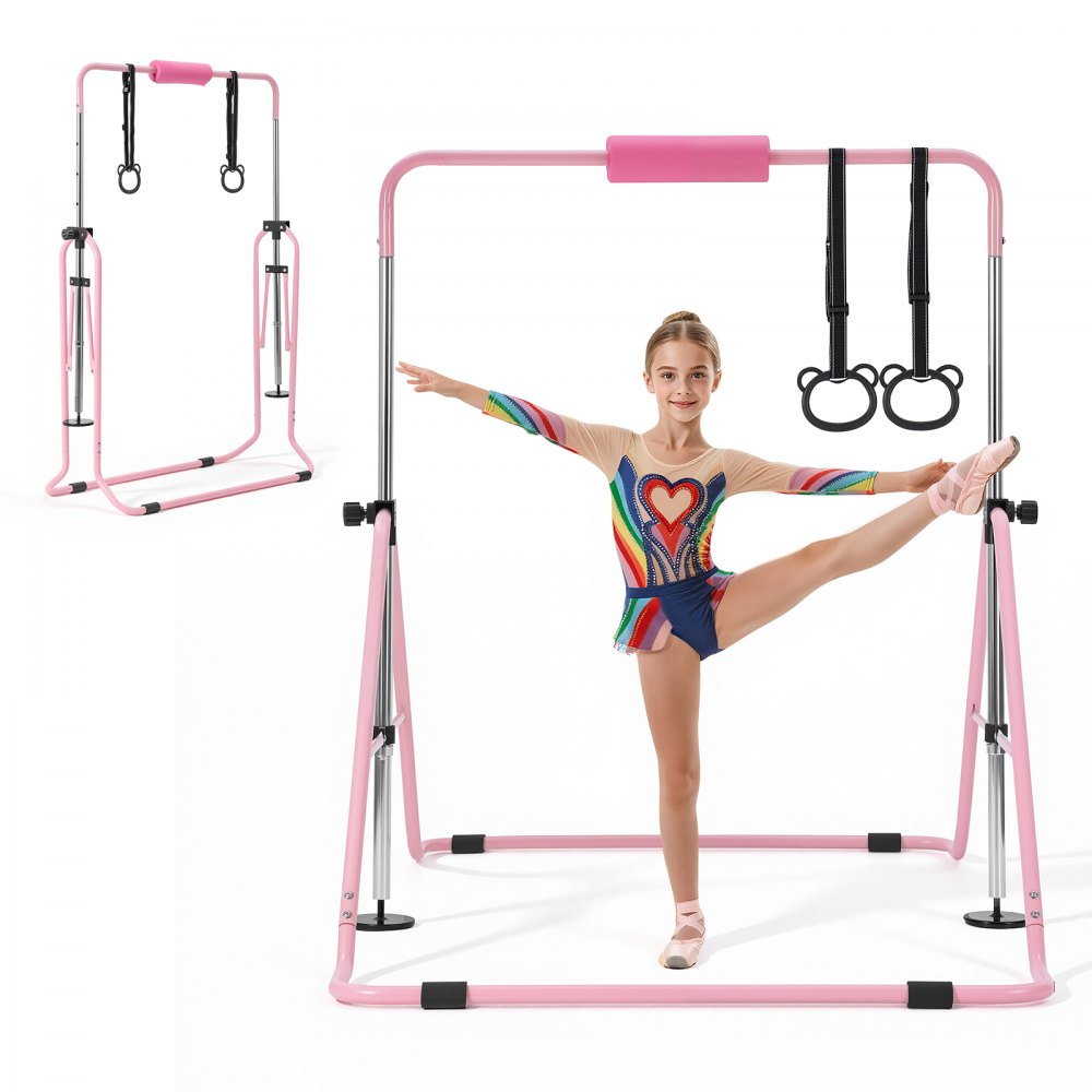 VEVOR Gymnastic Bars for Kids, 140 lbs Capacity Folding Training Kip Bar, Adjustable Height Gymnastic Horizontal Bar
