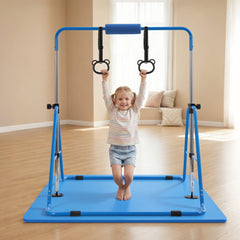 VEVOR Gymnastic Bars for Kids, 140 lbs Capacity Folding Training Kip Bar with Mat, Adjustable Height Gymnastic